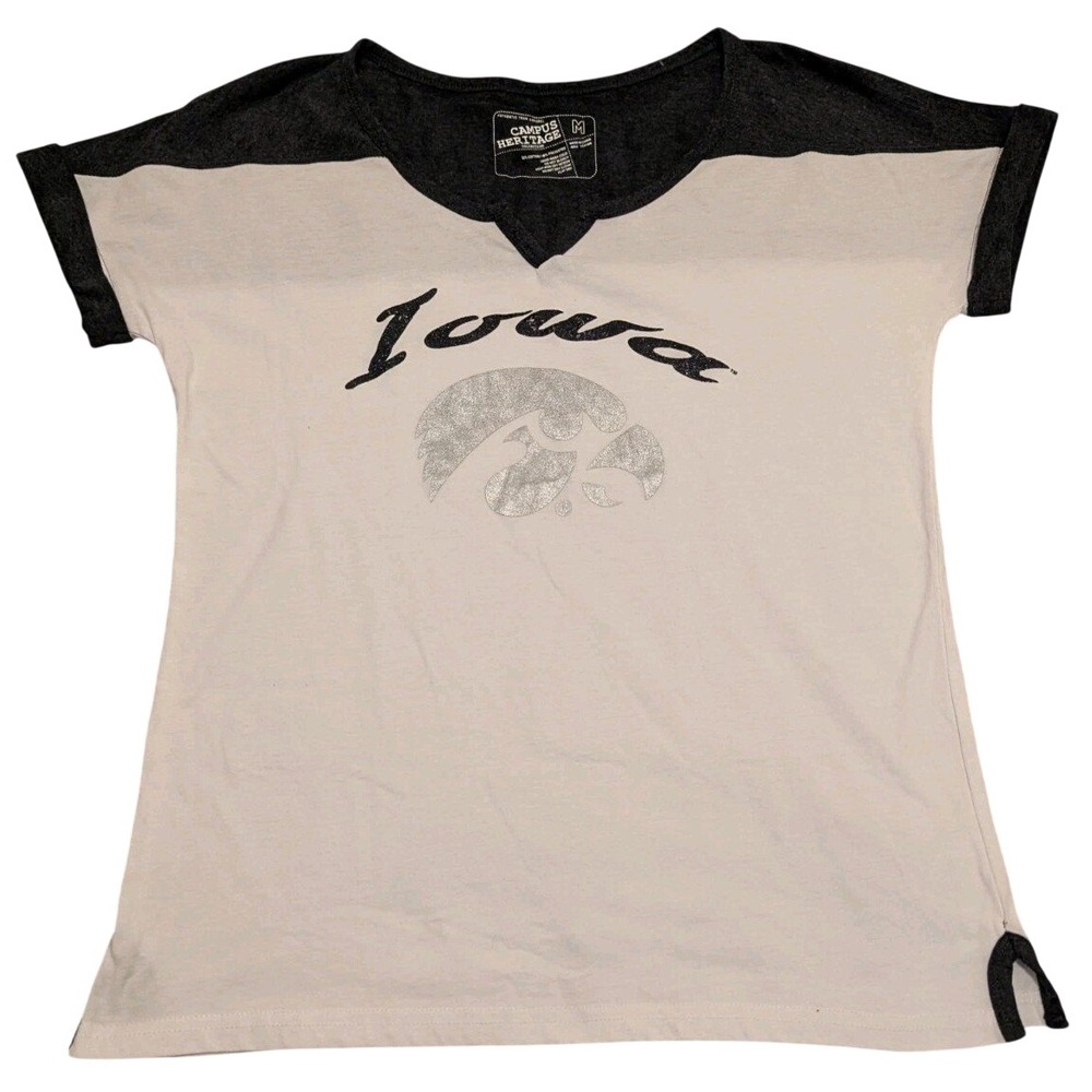 Iowa Hawkeyes Campus Heritage Women's Gray Black V-Neck T-Shirt Size M